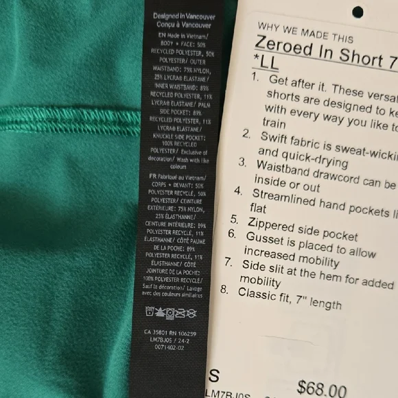 Lululemon Men's 7" Zeroed In Linerless Short Small Green. Worn once. EUC - Picture 5 of 5